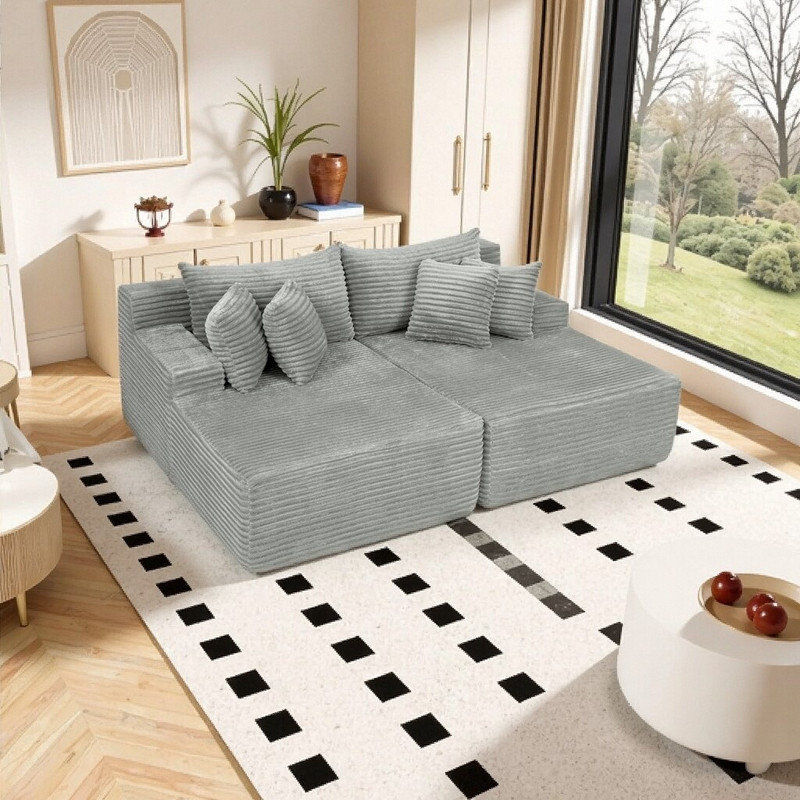 Canapé à 2 places en éponge à compression, aucune chaise longue à assembler requise, Gris