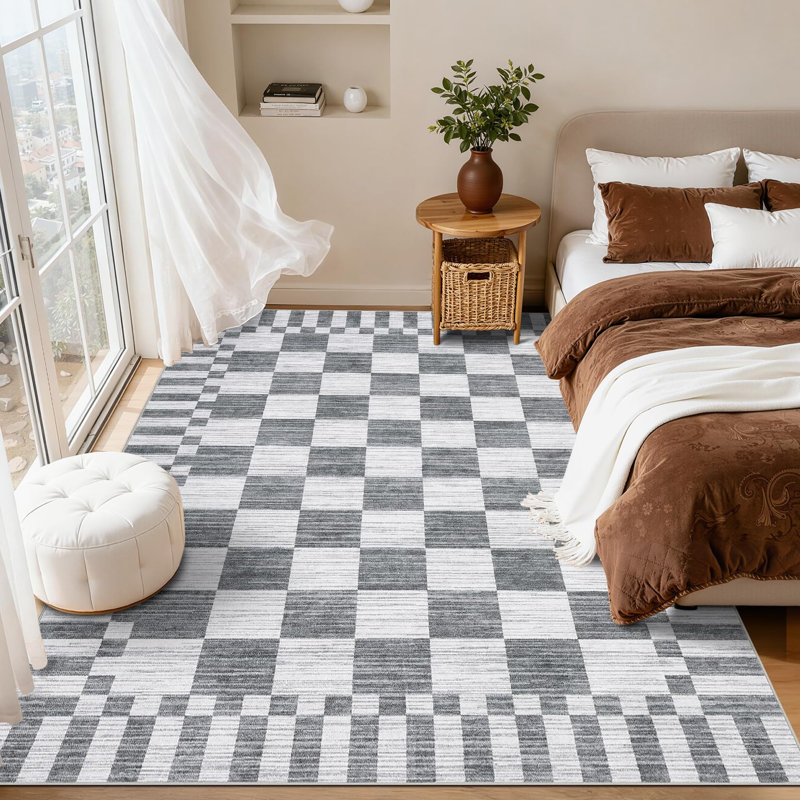 Checkered Rug for Living Room Washable Bedroom Rugs Non Slip Back Modern Classic Area Rug for Kids Boys Bedroom Home Decor Carpet for Dining Room Office