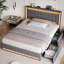 Upholstered Storage Bed with LED Headboard and Drawers-611722736-611722738
