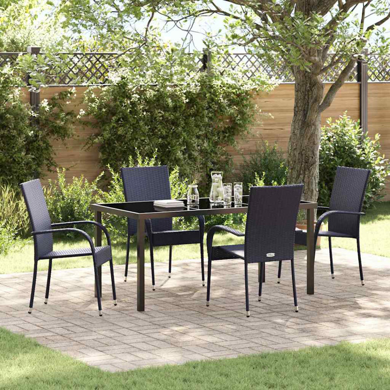 Garden Dining Set 5 Pcs PE Rattan, Black