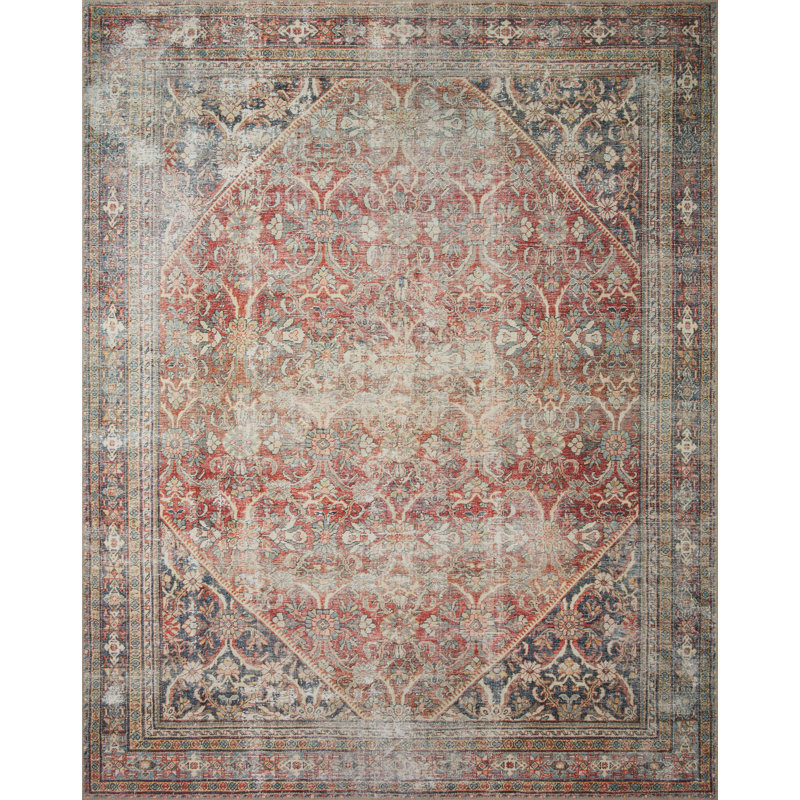 Georgie Red and Navy Synthetic Runner Rug 2'6" x 9'6"