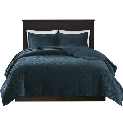 Teal 3 Piece Velvet Quilt For King/ King - Enhances Bedroom Air Quality In With A Design