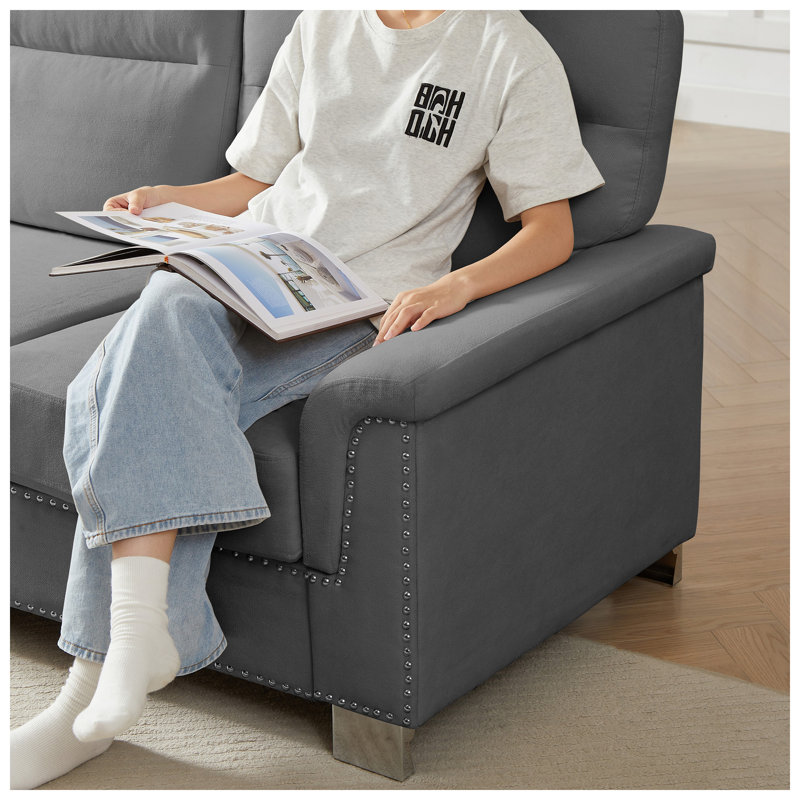 Canapé Chesterfield 3 places en tissu velours l 82 po x P 29,5 po x H 35,4 po Snowfleece, Grey Velvet
