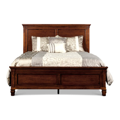 Umi King Size Bed, Solid Wood Panel Headboard, Farmhouse Cherry Brown