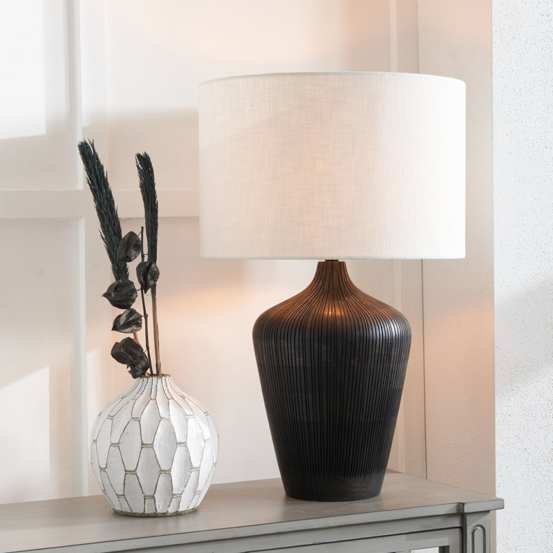 Taika Antique Textured Wood Table Lamp Base, Black