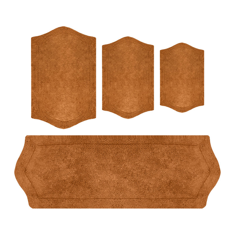 Morissette Waterford 100% Cotton Bath Rug Set, 4 Piece Set with Runner, Spray Latex Backing, Soft Absorbent Bathroom Rugs, Machine Washable