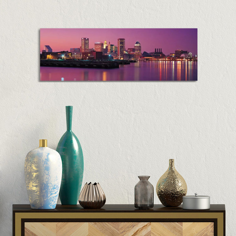 Baltimore Panoramic Skyline Cityscape (Evening) by Unknown Artist - Wrapped Canvas Panoramic Print