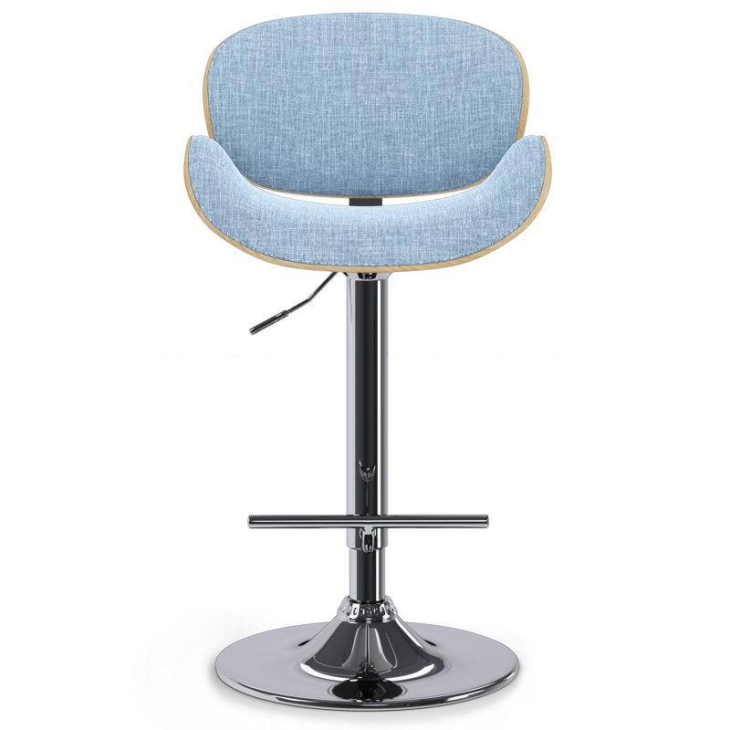 Tabouret de bar moderne pivotant rembourré Marana, Mélange de lin - bleu denim