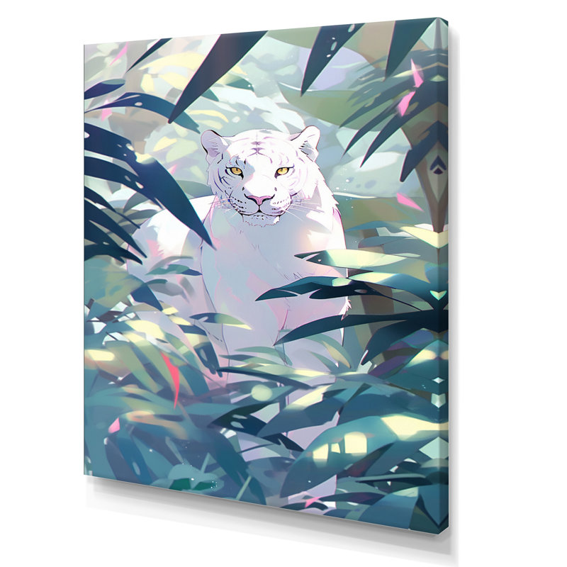 Cougar blanc dans la jungle tropicale sur toile, Toile tendue, 20" H x 12" W