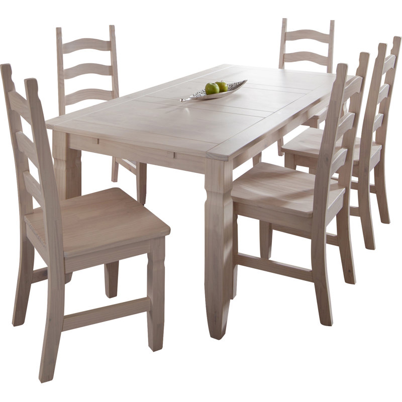 Mexican Pine Solid Wood Dining Table, Light pine/White