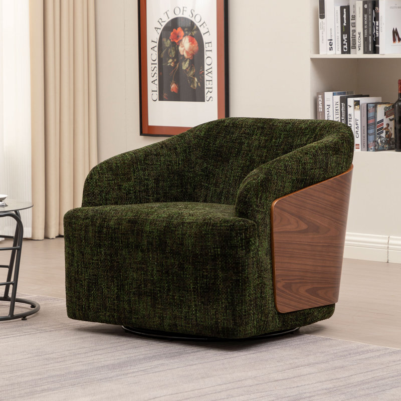 Fauteuil demi-tonneau Broderic, Lin vert