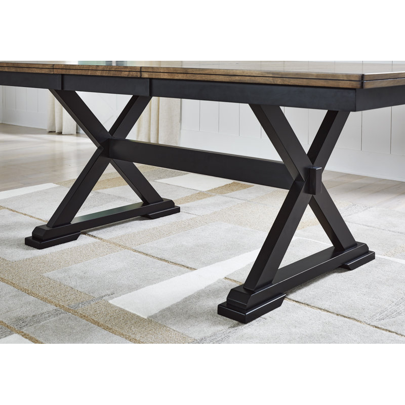 Black and Brown Extendable Farmhouse Dining Table with Butterfly Leaf