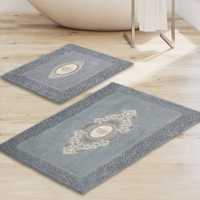 Ensemble de tapis de bain Premium (2 pièces), gris, 19,7 po x 23,6 po et 23,6 po x 39,4 po | 100% polyester, hauteur des poils de 15 mm, dessous antidérapant, antibactérien | Lavable à la machine pour un entretien facile, parfait pour la décoration de salle de bain