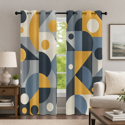 Rideaux à motifs géométriques (lot de 2), style années 50, imprimé abstrait moderne en aplats de couleurs, à œillets, pour la décoration de la chambre ou du salon.