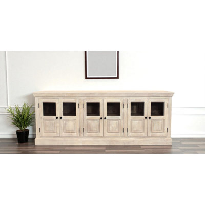 Buffet 93 po en bois massif vieilli 93 po avec six portes en verre