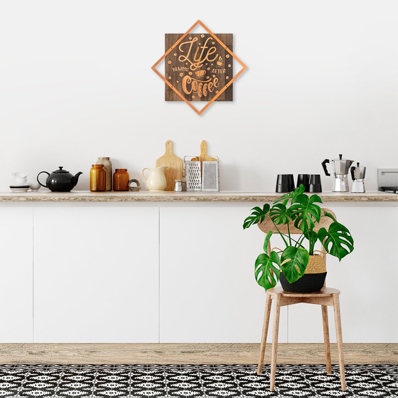 Élégant accessoire mural décoratif en bois, finition noyer et cuivre, 21,3 po x 21,3 po | 50% bois véritable (épaisseur: 1,2 po) et 50% métal (épaisseur: 0,06 po) | Décoration intérieure unique, fixation murale facile, design élégant et polyvalent