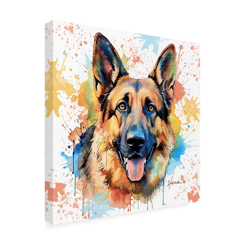 Animaux, berger allemand sur toile, H 24 po x l 24 po x P 2 po