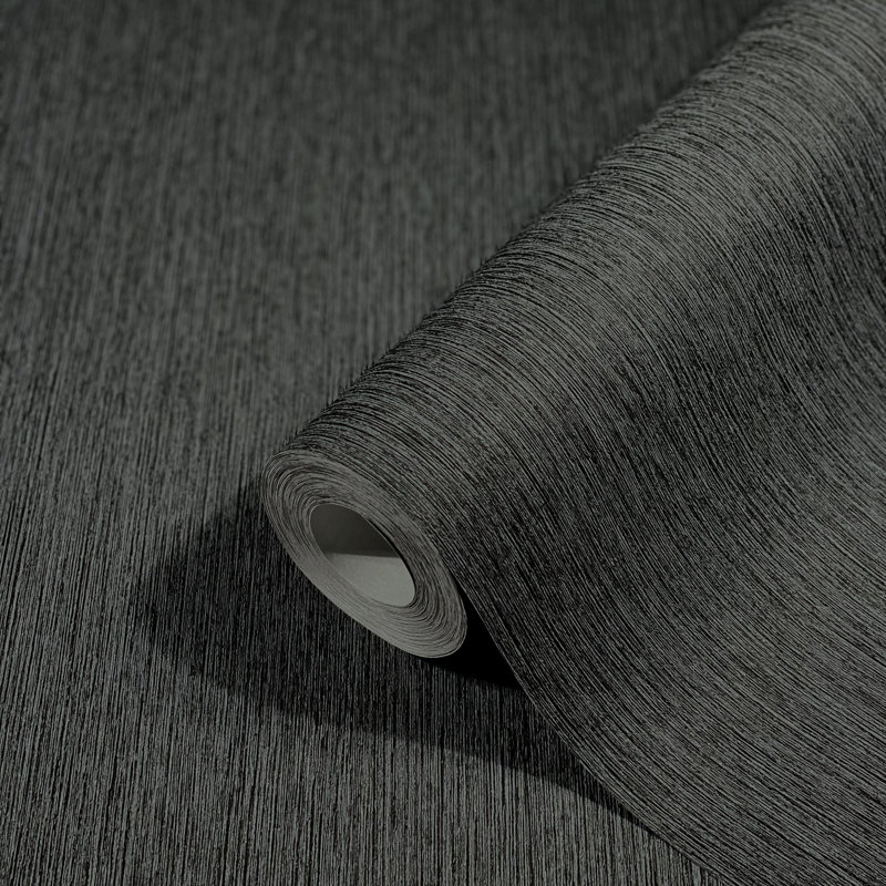 Textures Collection Vertical Texture Matte Finish Wallpaper Roll, Black