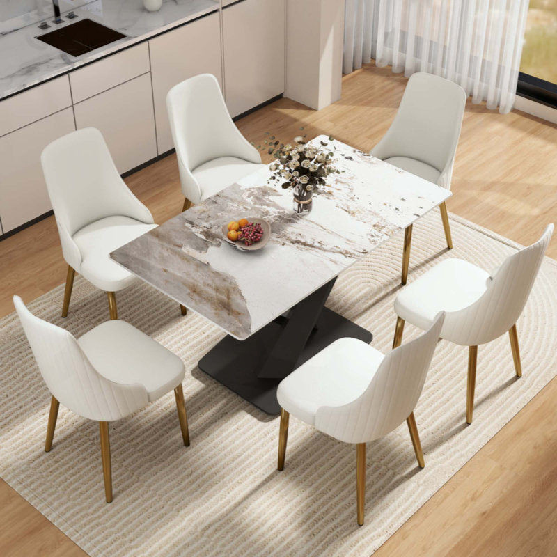 Table de salle à manger Modern, Blanc antique / brun, H 29,53 po x L 55,12 po x l 31,5 po