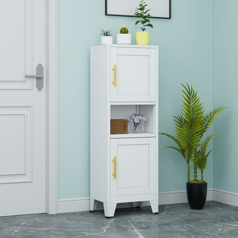 Petite armoire de rangement en métal avec portes, Blanc