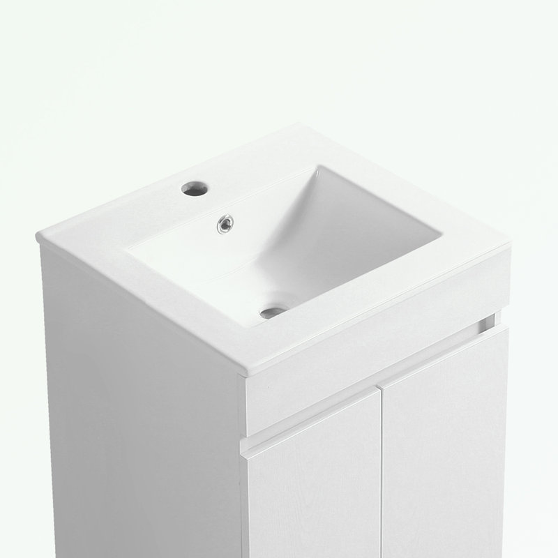 Armoire de salle de bain avec lavabo en céramique et pieds robustes