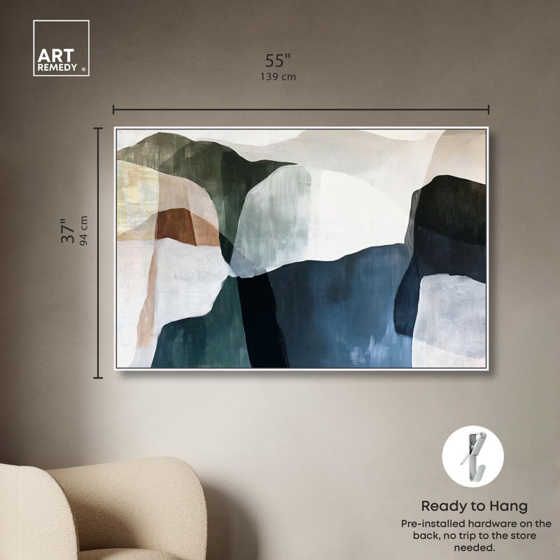 Abstrait numérique sur toile Mountain Mist , H 37 po x l 55 po, Cadre flottant blanc