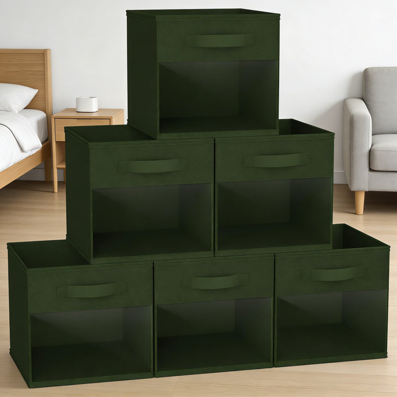 Cube Storage Bins With Clear View Window And Handles, 6-Pack Organizer Baskets For Closet, Living Room, And Office Organization