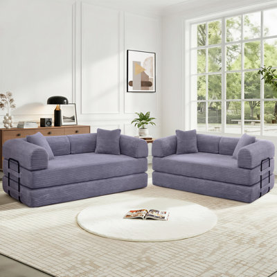 2 - Piece Corduroy Living Room Set, Compression Sleeper Sofa Bed Set - No Assembly Required