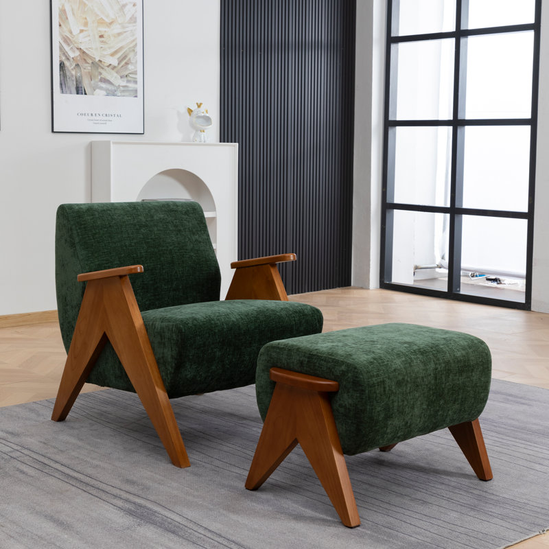 Fauteuil rembourré avec repose-pieds Betty Chenille, Vert