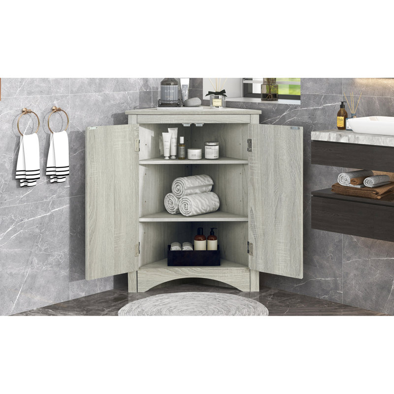 Armoire de rangement triangulaire avec tablettes réglables en chêne - Solution polyvalente pour salle de bain, Oak