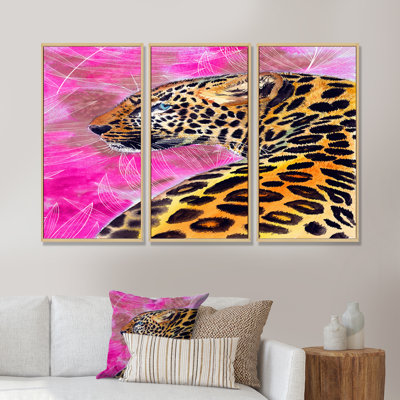 " Golden Leopard With Black Spots On Pink " 3 - Pieces