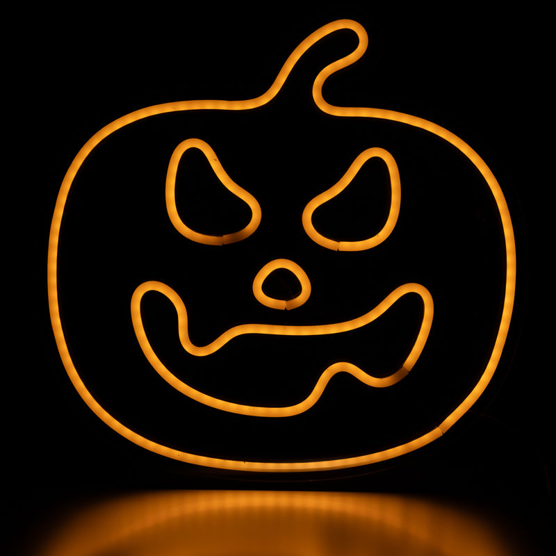 15" Orange LED Lighted Neon Style Jack-O-Lantern Halloween Window Silhouette
