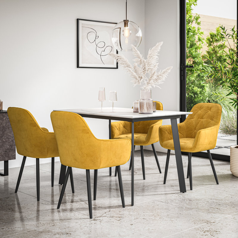 Ahlayna 6 - Person Dining Set, White/Black/Mustard