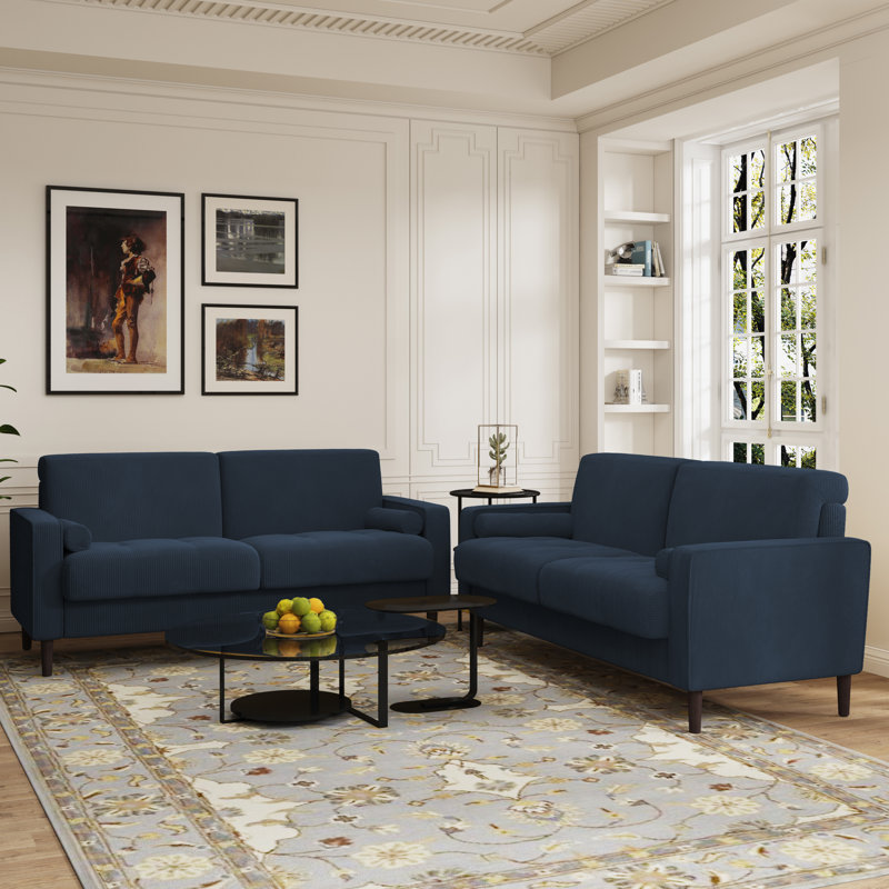 Carmelinda 157Cm Square Arms Sofa, Navy Blue