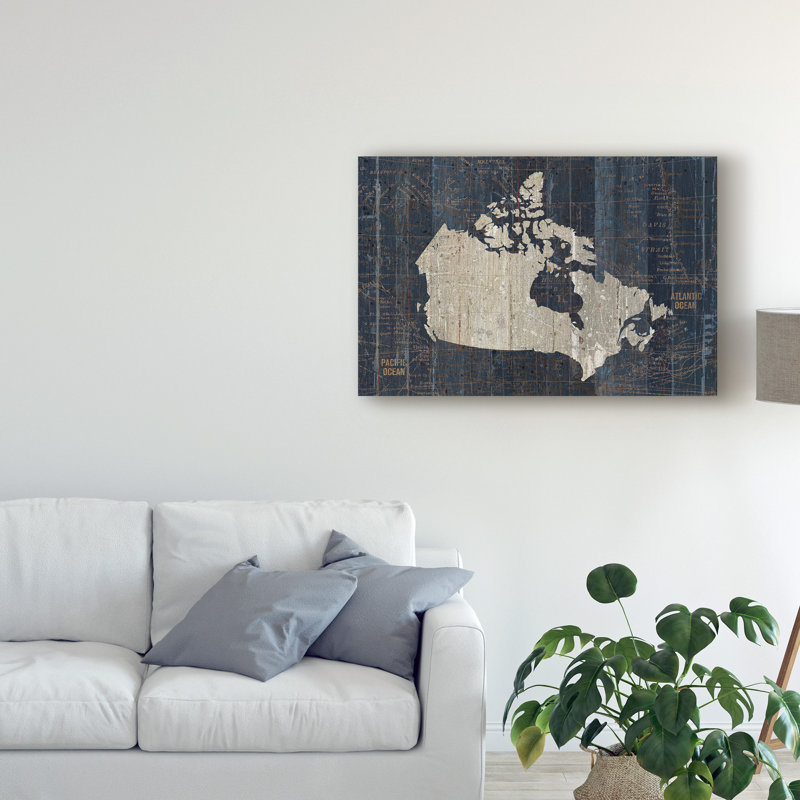 «Old World Map Blue Canada» par Wild Apple Portfolio - impression sur toile, H 12 po x l 19 po x P 2 po