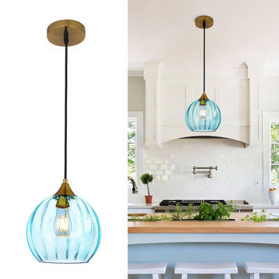 1-Light Single Glass Pendant Light Globe Adjustable Height for Kitchen Island Dining Room 