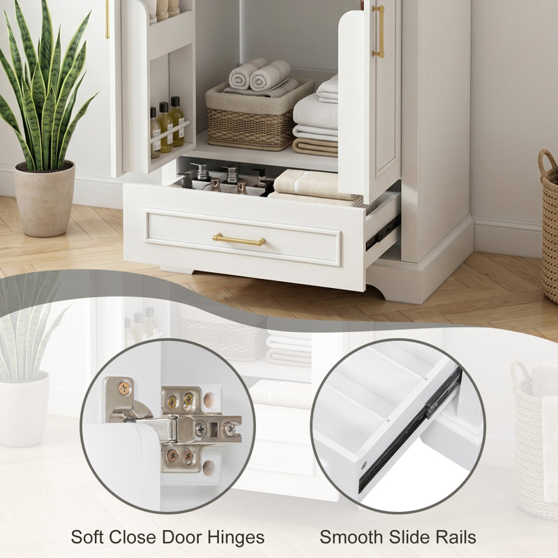 Meuble-lavabo simple 24 po avec lavabo en céramique, structure en bois massif et portes à fermeture en douceur, White