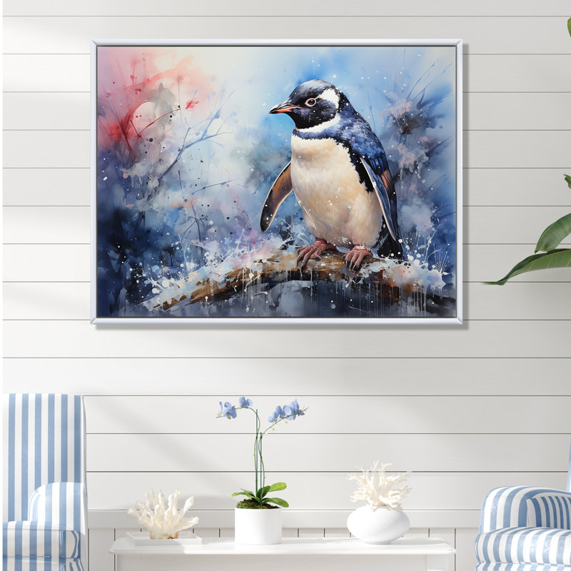 «Snowy Penguin Wonders» sur impression sur toile, H 30 po x l 40 po x P 1,5 po, Cadre flottant blanc