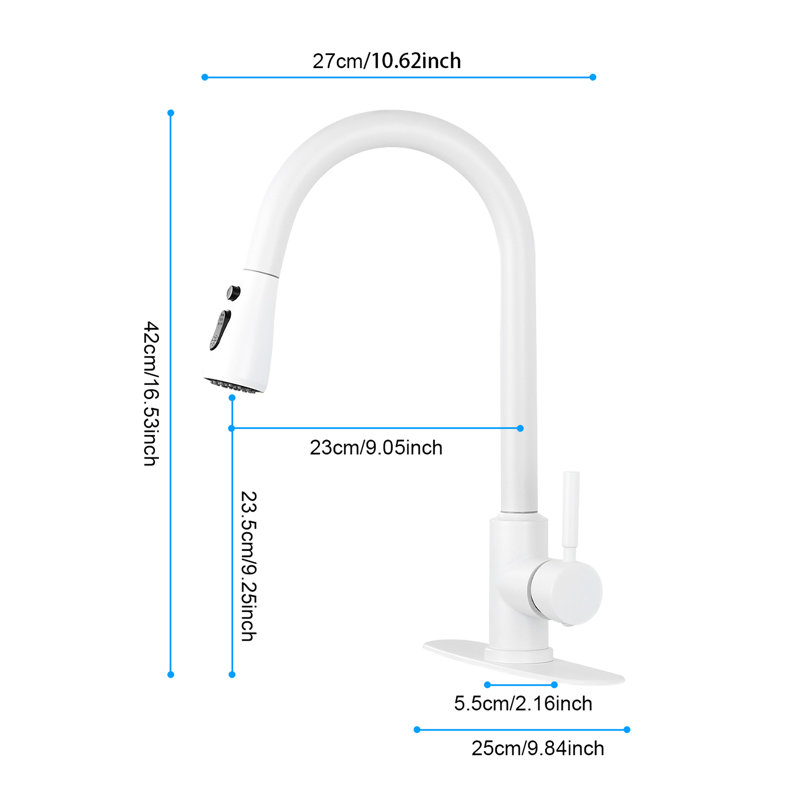 Modern Kitchen Faucet With Pull Out Spray - Stainless Steel, White Install Rapidly And Operate Conveniently Modern, White, Steel Installation Made Simple Happy, Flexible Water Flow Temperature