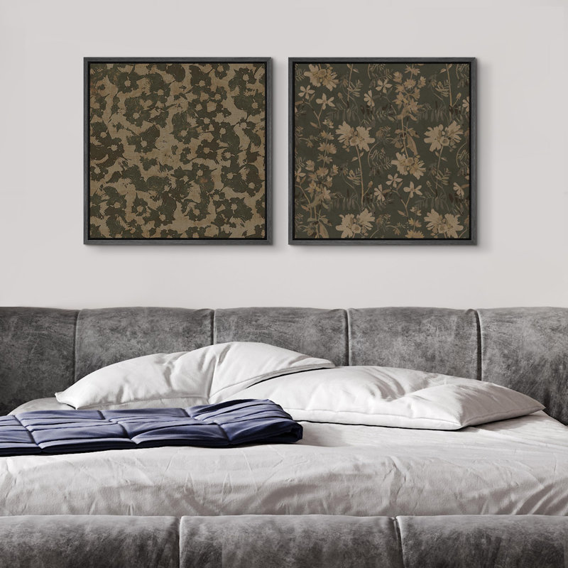 "Art floral nordique", "Moody Art", H 16" x l 16", Black Floater Framed