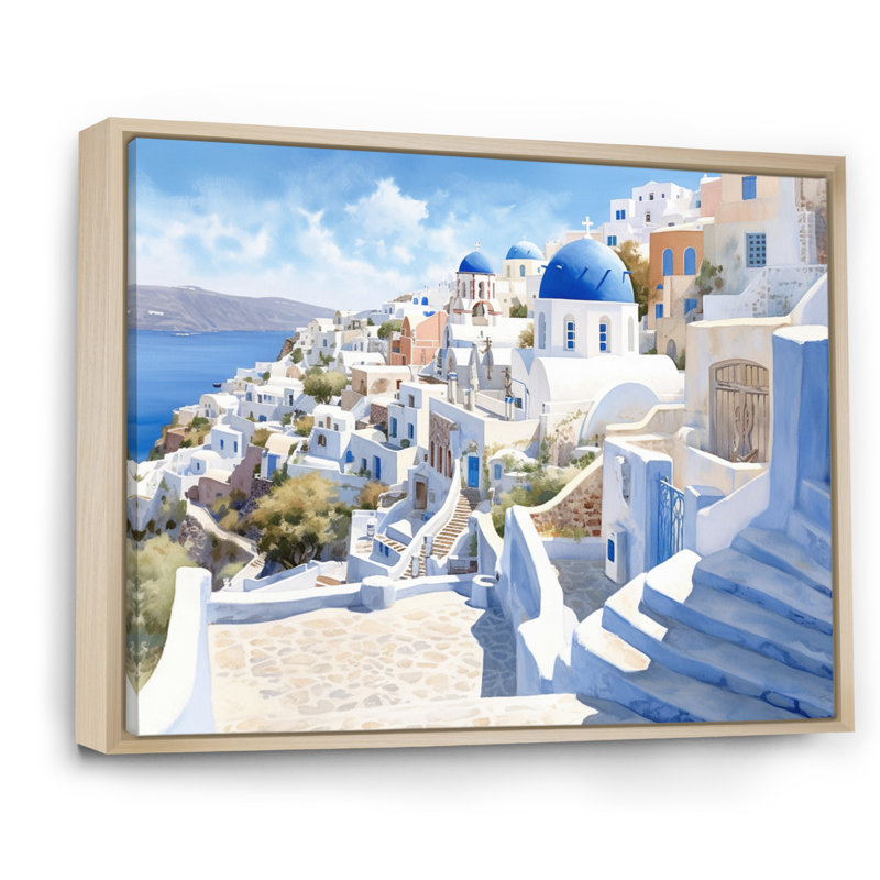Grecque Santorini Odyssey II - Grèce, art mural, H 12 po x l 20 po x P 1 po, Cadre naturel flottant