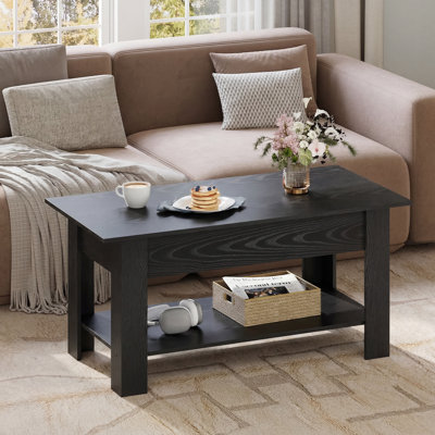 Table basse à plateau relevable Sparta avec rangement et tablette ouverte, table basse moderne, table basse carrée pour le salon et le bureau personnel