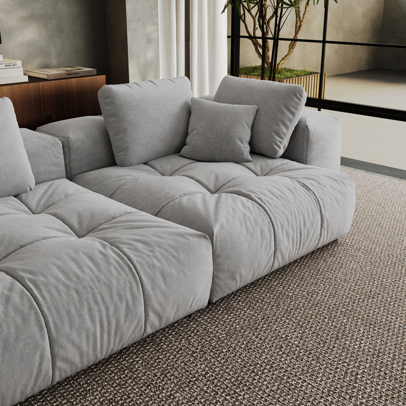 148'' Upholstered Sofa, 4-seater Oversize Cloud Sofa Couch with Ottoman Modular Sectional Sofa Modern Sofa for Living Room Bedroom Apartment