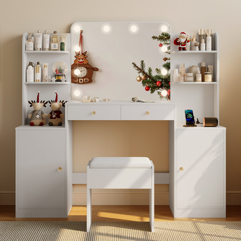 Ensemble de meuble-lavabo moderne l 53 po avec 2 tiroirs, 2 armoires, miroir lumineux à DEL et prises de courant Turinel