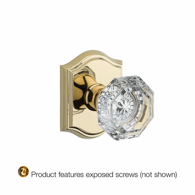 Crystal Single Dummy Door Knob with Traditional Arch Rose, Polished Brass