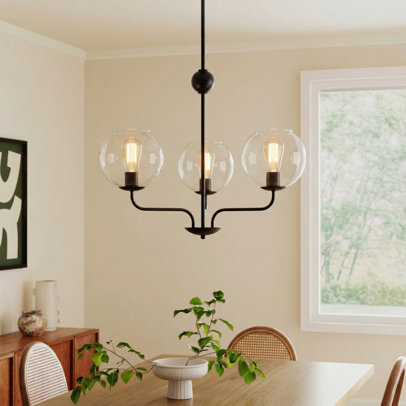 3-Light Modern Black Chandeliers With Globe Glass Shades