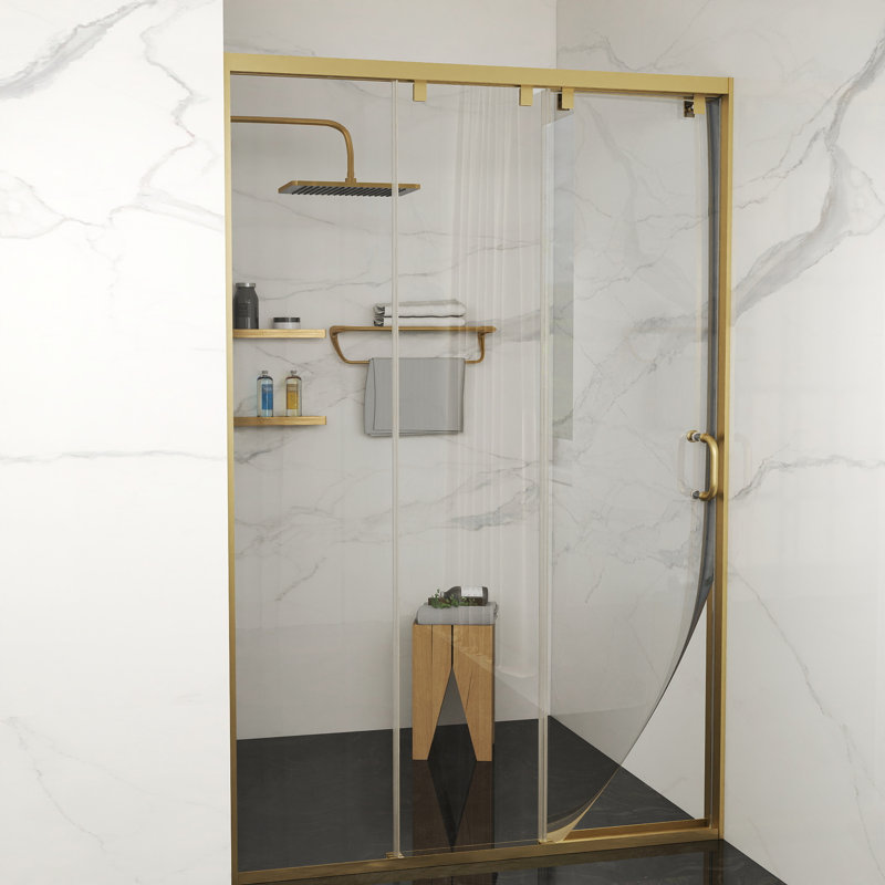 48"-48.8" W x 76" H Triple Panel Sliding Shower Door, 8mm Tempered Glass, Stainless Steel Frame, Brushed Titanium