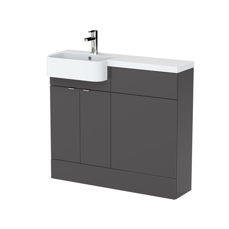 Fusion 1000mm Single Bathroom Vanity with Integrated Polymarble Basin, Gloss Grey