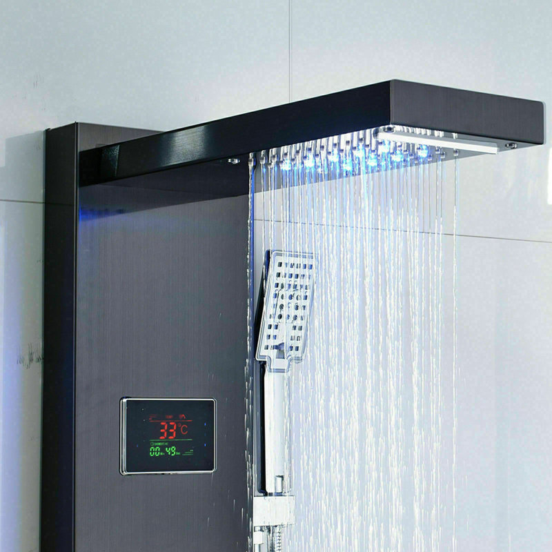 Tour de douche en acier inoxydable avec jets de pluie, Noir mat