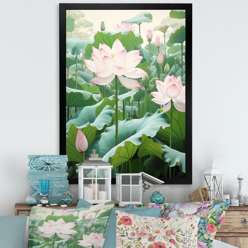«Lotus Minimalisme Dream I» sur toile, Cadre photo noir simple, H 44 po x l 34 po x P 1,5 po